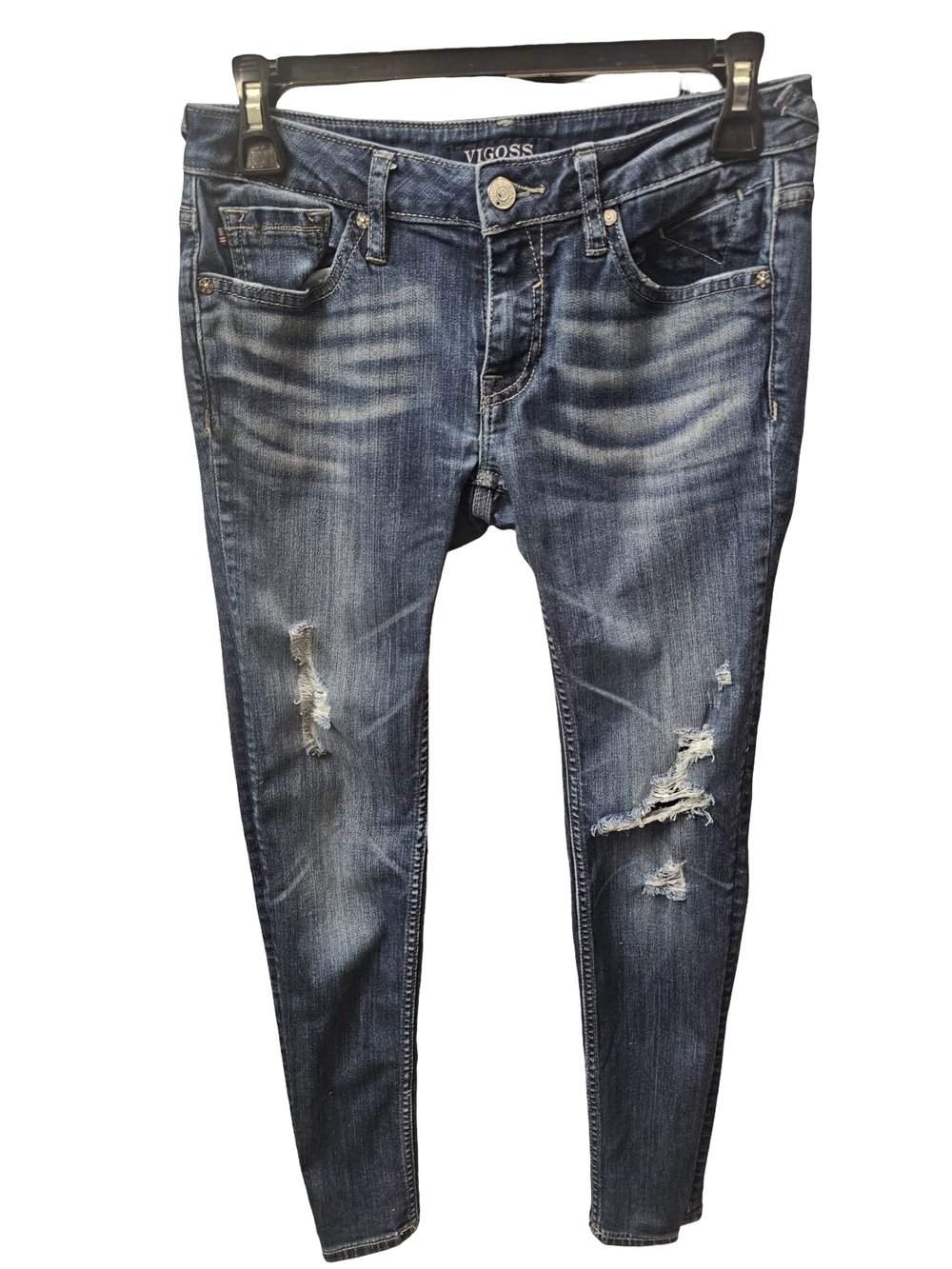 Vigoss Distressed Skinny Jeans Womens Size 26 Blue Ripped Stretch Denim